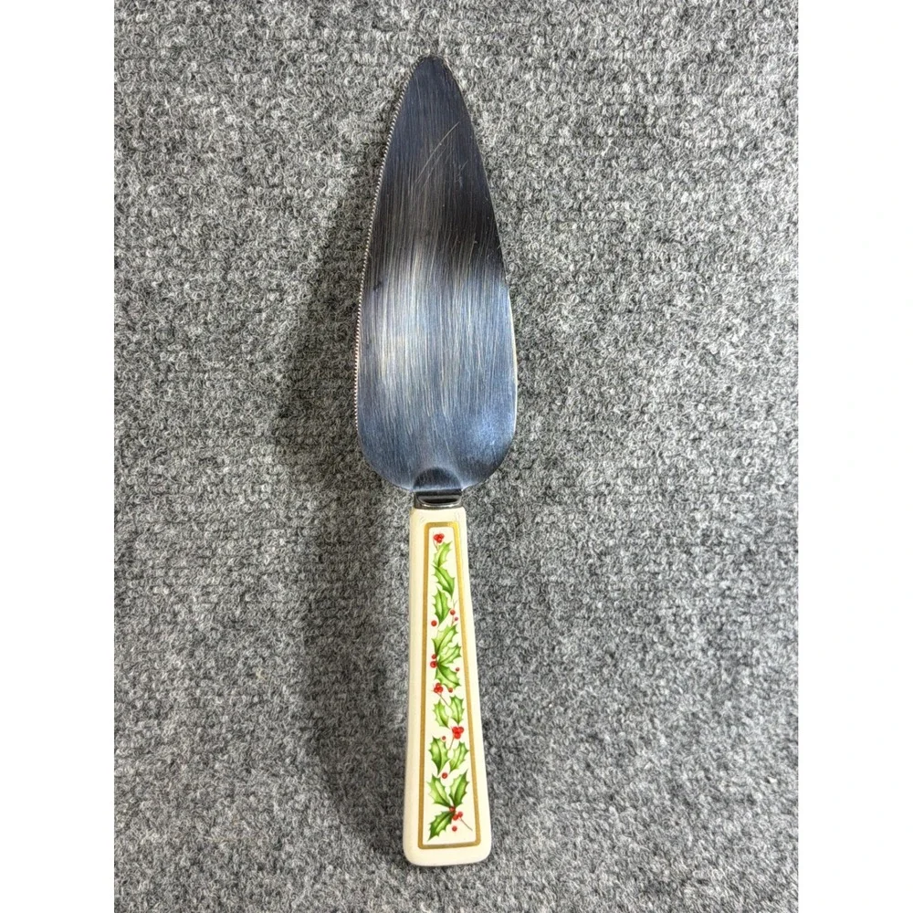 Vintage Lenox Holiday Pie Server Sheffield Stainless Steel Blade Holly Berry